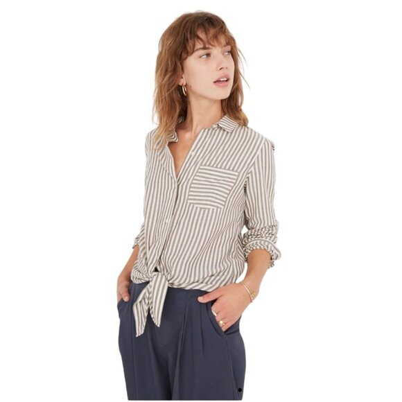 Madewell Tie-Front Striped Cotton Shirt In Maitland Stripe Small - Picture 14 of 14